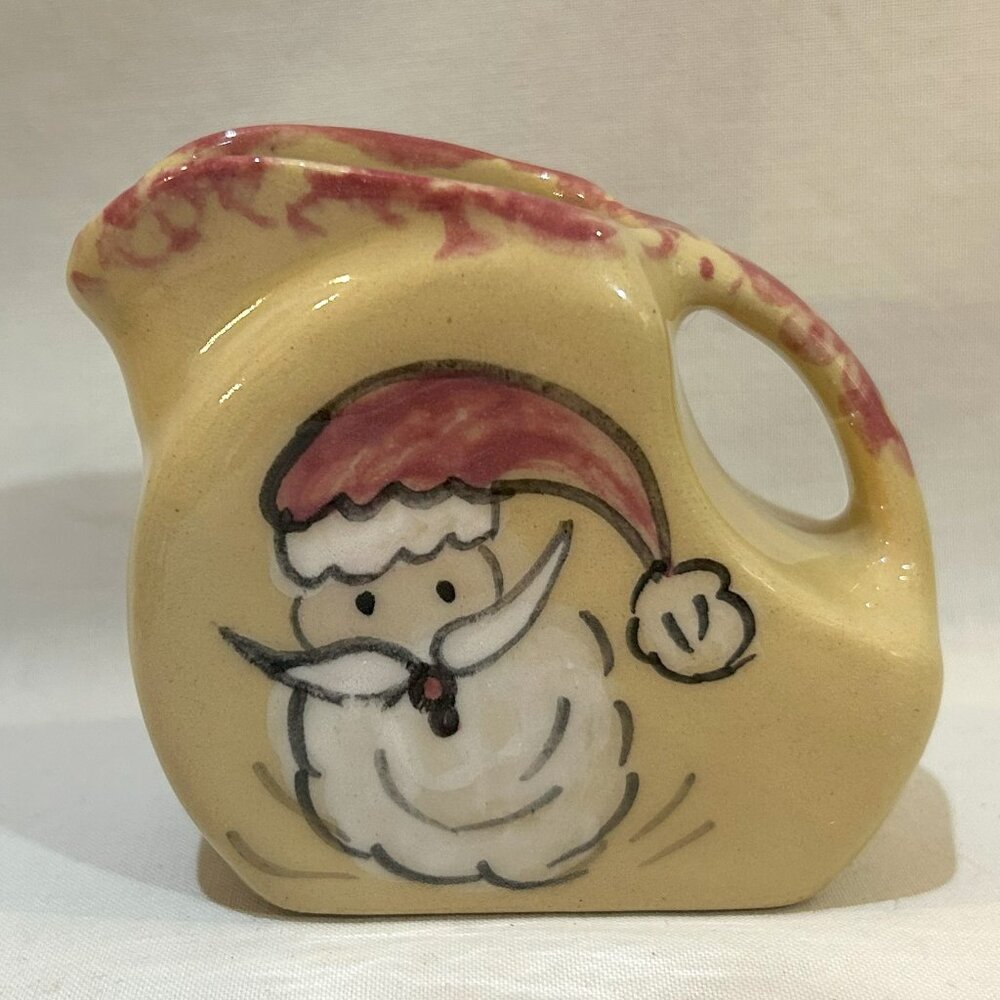 VTG Alpine Pottery Ohio Spongeware Mini Creamer Pitcher Hand Painted Santa